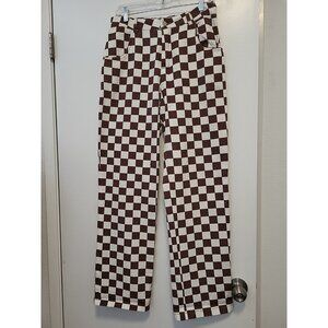 Love & Harmony Womens Jeans High-Rise Straight Leg Brown White Check  Large NWT